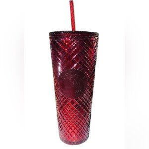 Starbucks Red Merlot Jeweled Diamond Cut Tumbler 24 oz NWT